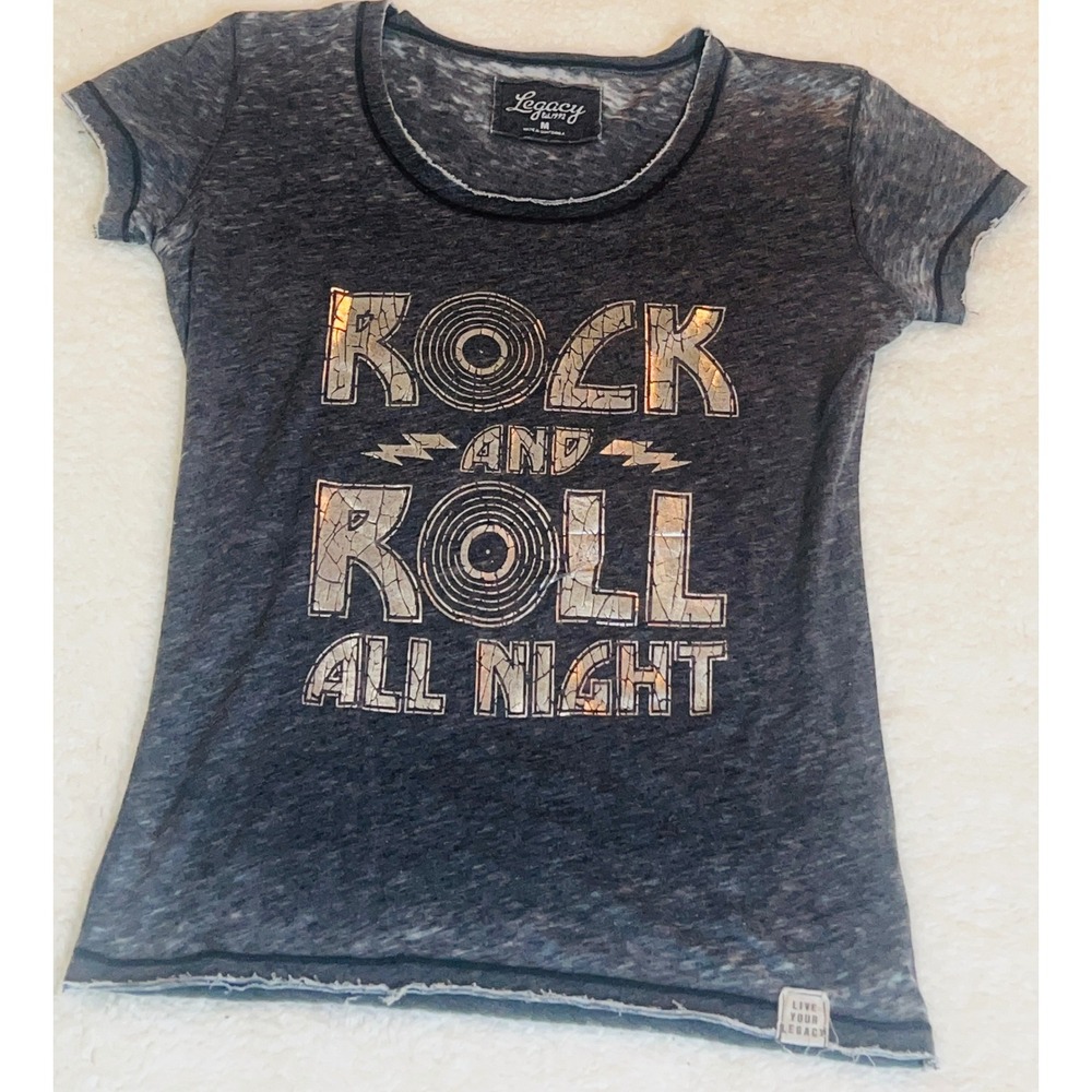 Legacy Rock and Roll All Night Burnout Graphic Tee Charcoal Gray Silver Medium